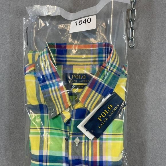 Polo Ralph Lauren Shirt Men Medium Yellow Madras Classic Long Sleeve Button Down - Picture 10 of 10